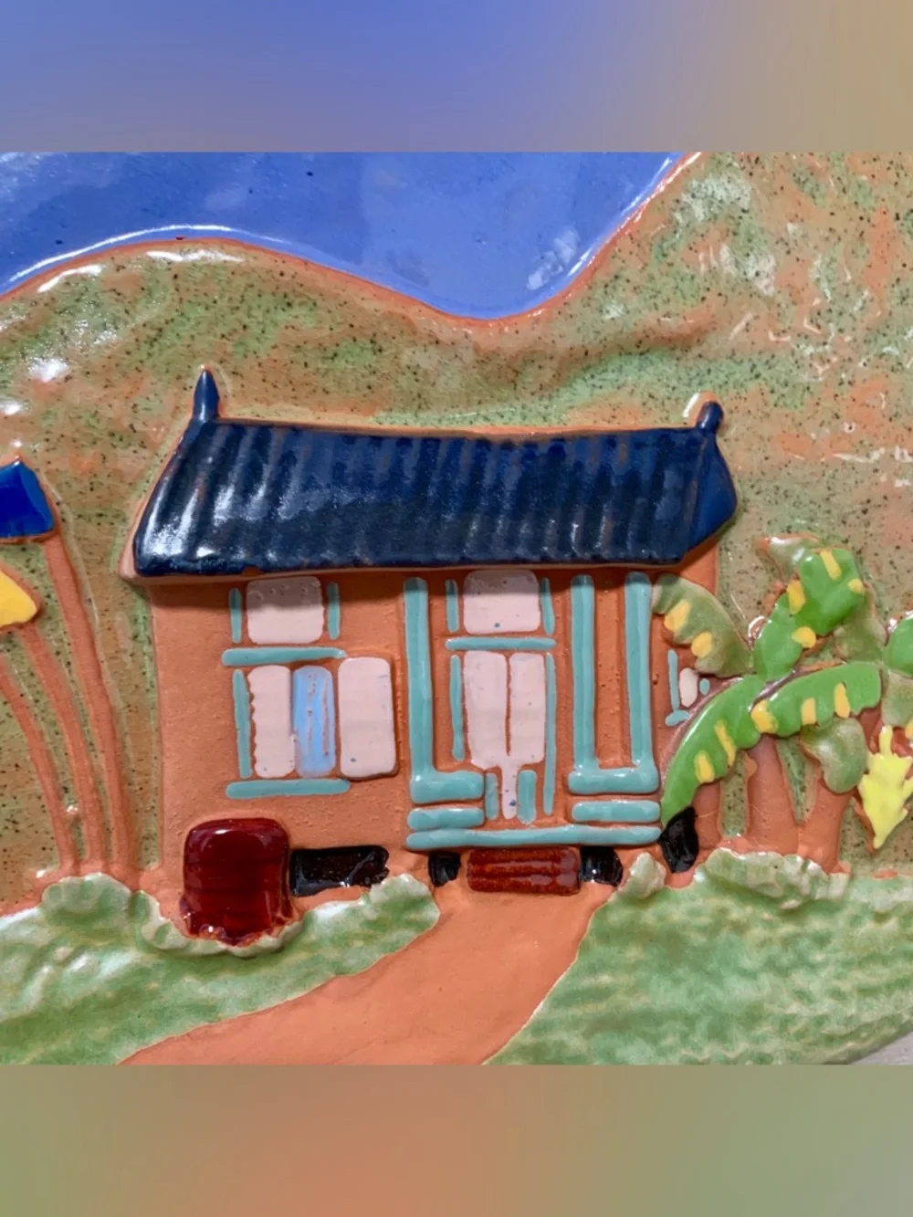 🔍 Trinidad Caribbean Cottage Ceramic Wall Plaque • Colorful Tropical Décor